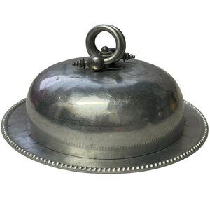 VTG BW BUENILUM Castle Hammered Aluminum Round Covered Dome Butter Cheese Dish